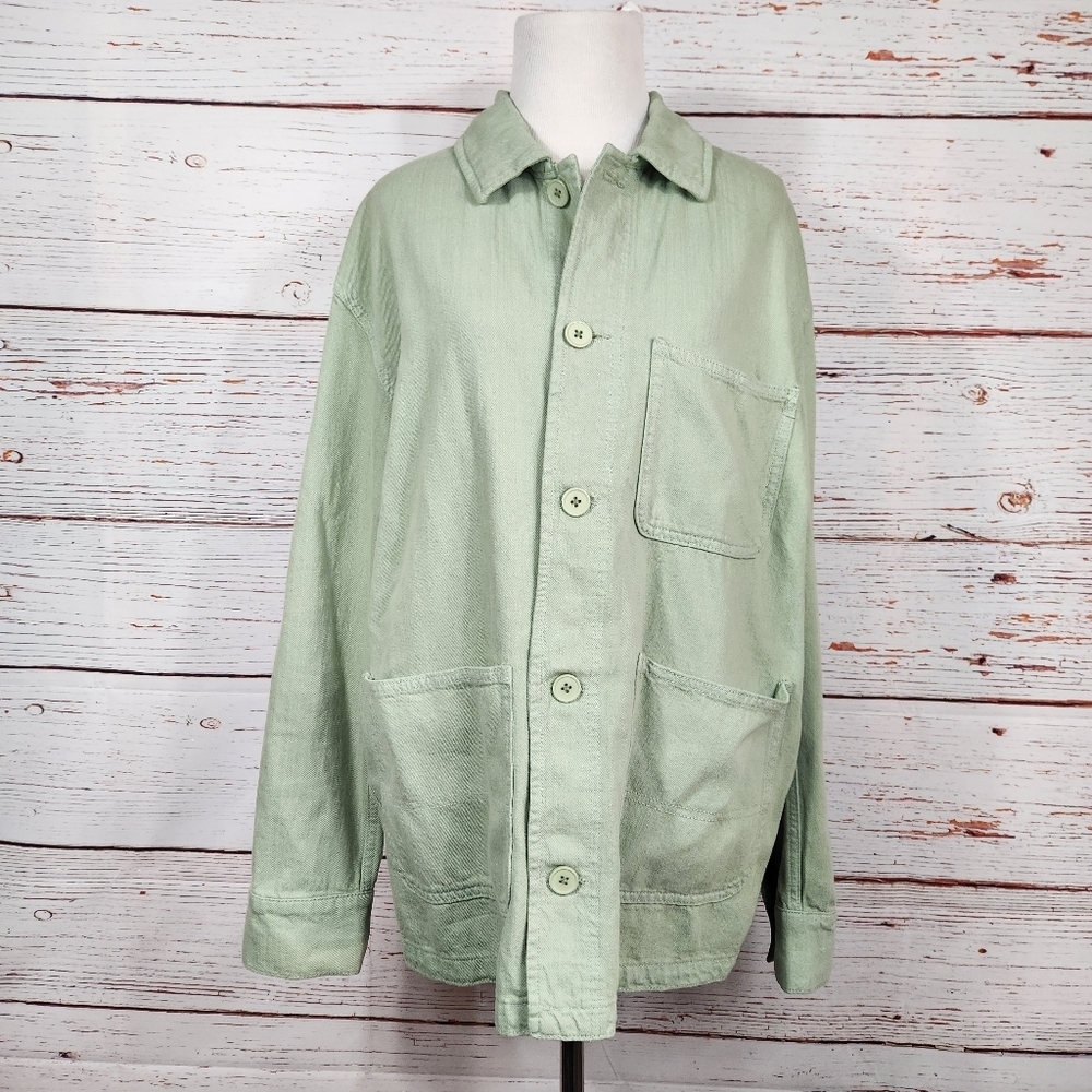 ZARA Victoria Cotton Overshirt Light Green Utility Barn Style Jacket Medium - Picture 4 of 8